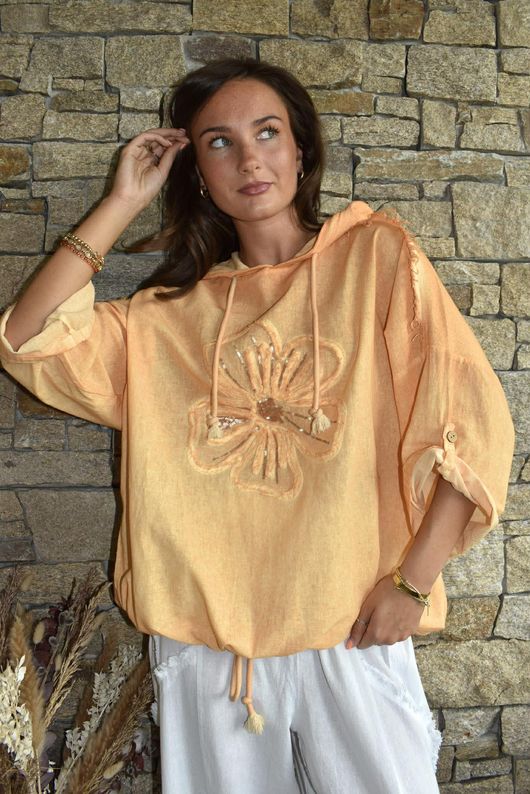 Rustic Nature Linen Blend Hippie Shake Hoodie Washed Cayenne